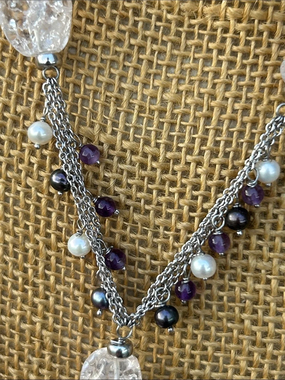 Multi-Strand Glass Crystal and Faux Pearls Lariat Necklace - Picture 3 of 11